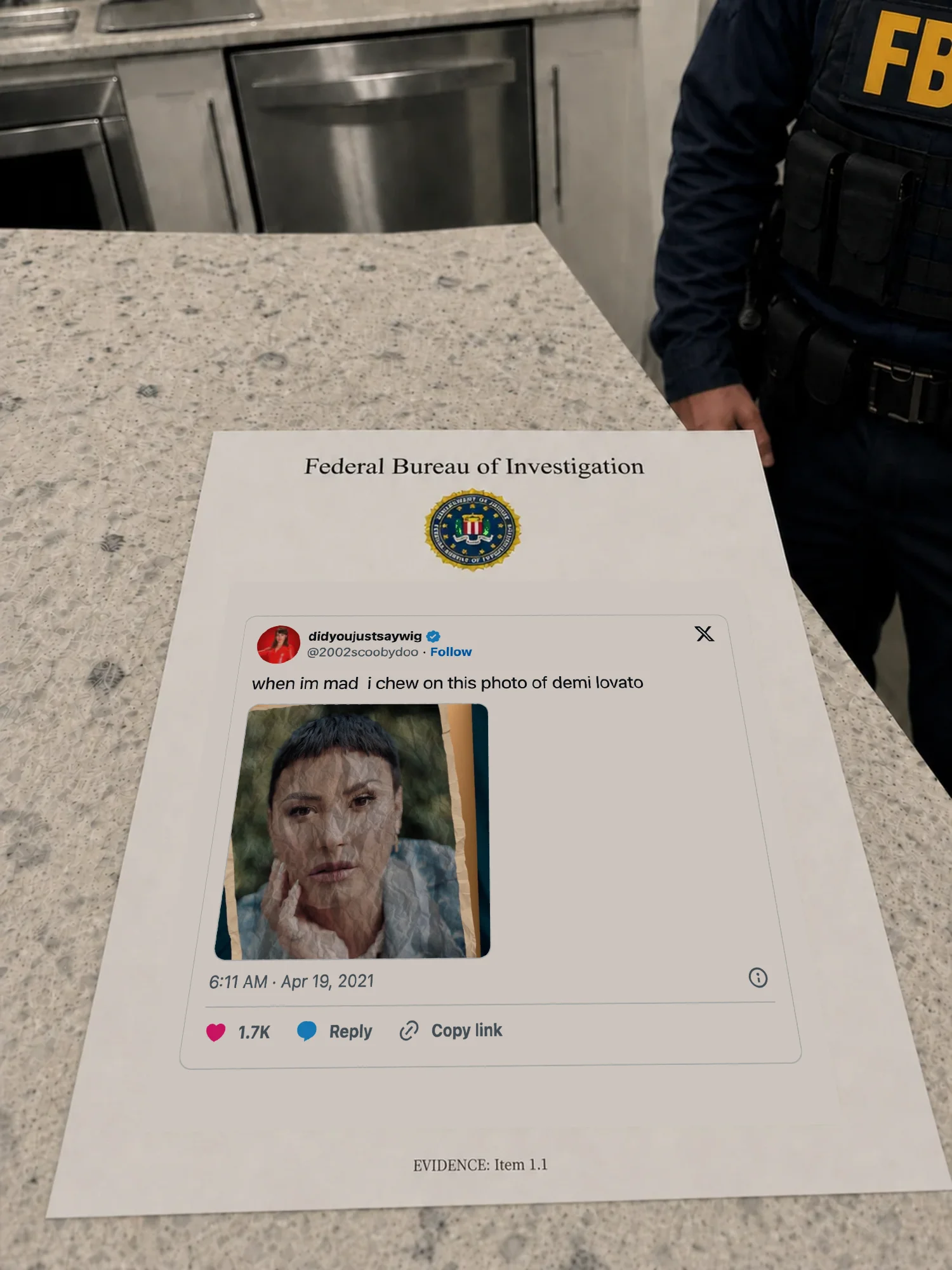 This Shit Does Not Look Good on Paper meme example on the FBI evidence base
